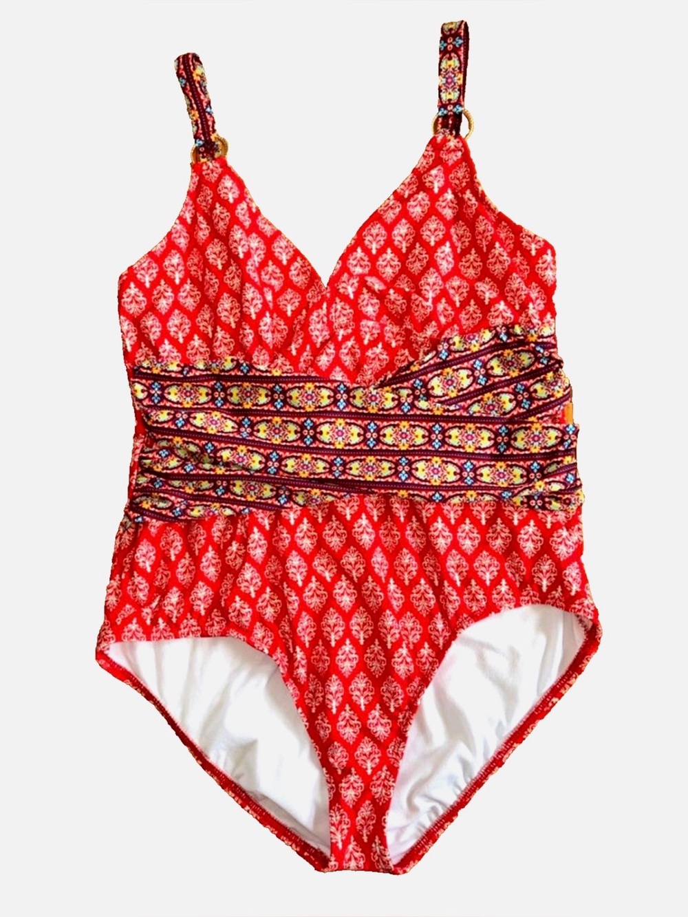 Antonio Melani One Piece Swimsuit Large Red Boho Ruched Tummy Control